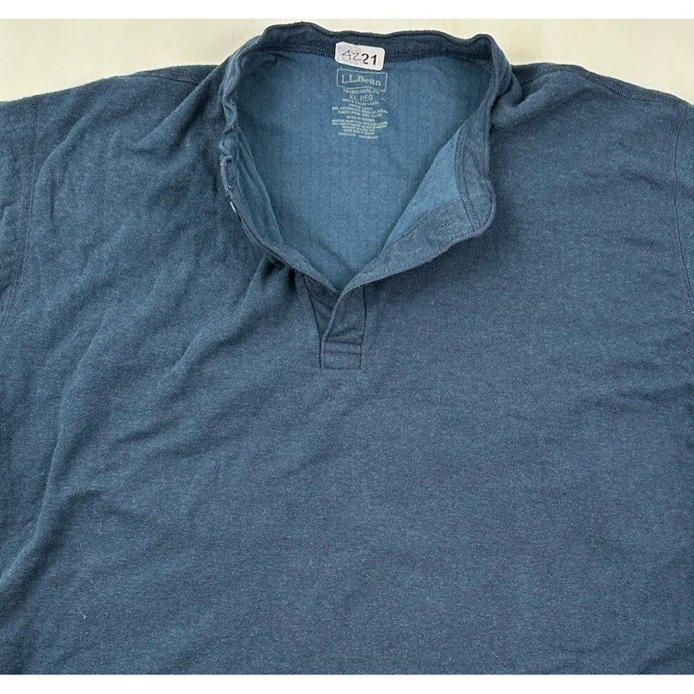 LL‎ Bean River Drivers Henley Shirt Mens XL Navy Blue Cotton Wool Double Layer